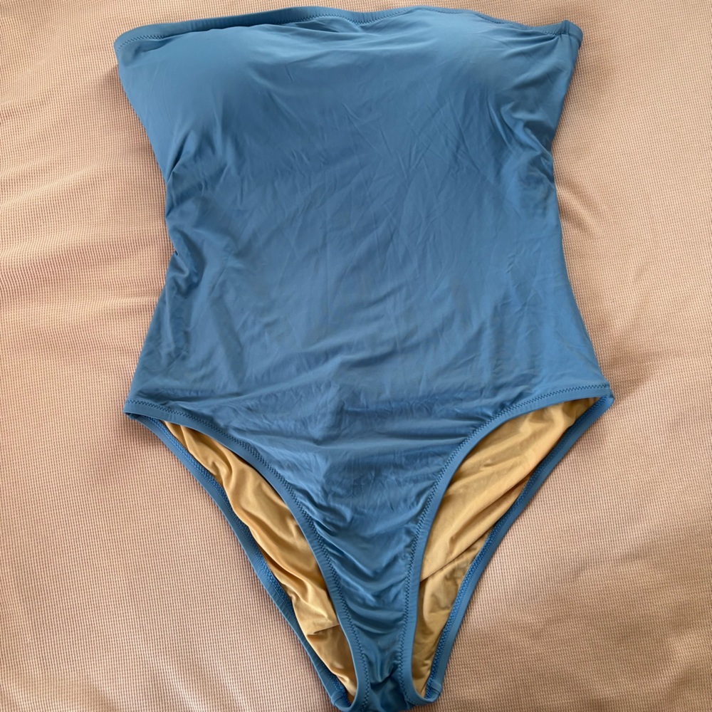New! Sz 16 J. Crew Swim Cross-Back Bandeau One-Piece Swimsuit light blue